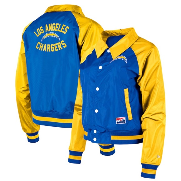 New Era Women's Chargers Los Angeles Coaches Raglan Full-Snap Jacket Blue Yellow - Picture 1 of 9